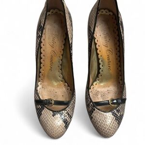Juicy Couture Taupe and Black Snakeskin-Print Heels
